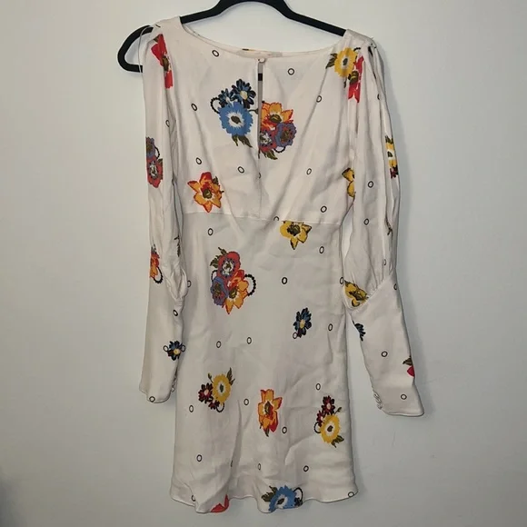 Free People ivory “Sunshadow” floral slit sleeve mini dress Size 2 - Picture 8 of 8